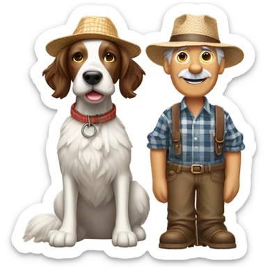 Old farmer man with springer spaniel  sticker