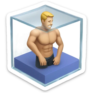 man abs inside a glass cube on a stand isometric view sticker