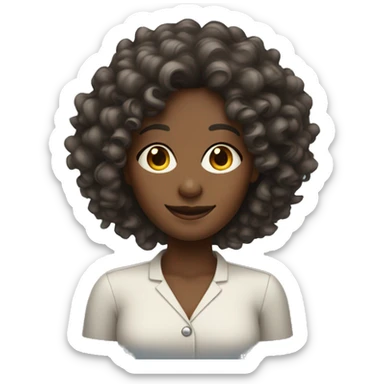 darker skin tone lady with curly hair who is very smart and happy sticker
