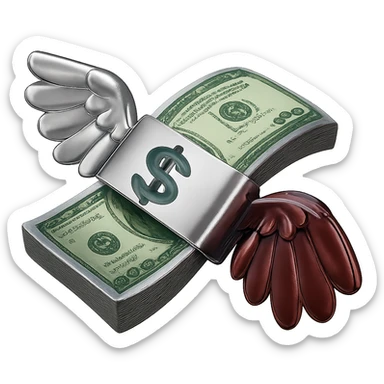 Edit the image to have one wing in chrome silver and the other wing in chrome dark red. Keep the money green and shiny. Remove the background. sticker