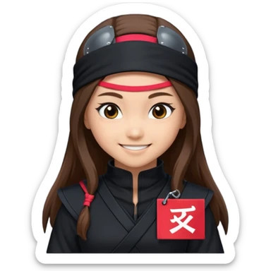 i need girl ninja smile with long brown hair with black costume with name mabel sticker