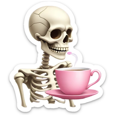 Skeleton sipping tea from a pink teacup  sticker