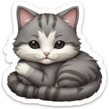 dark grey and white small cat with its eyes closed lying down leaning on its elbow with its paw curled under its head holding it up sticker