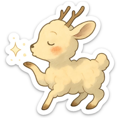 vanilla cloud doe with rosy cheeks, blowing a sparkling kiss, soft Ghibli style sticker