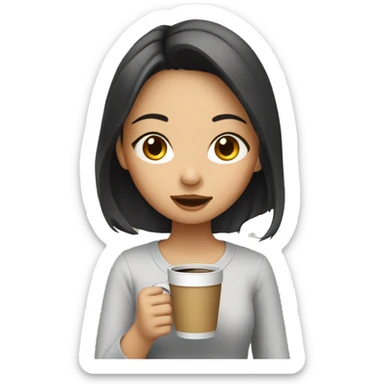 asian girl drinking coffee sticker