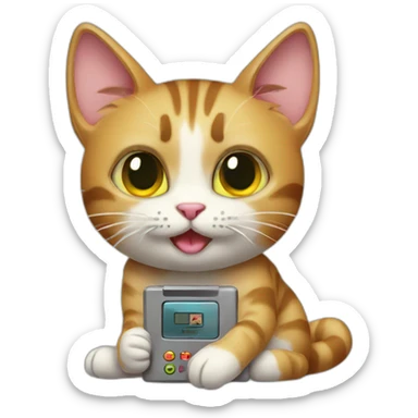 a cat playing gameboy sticker