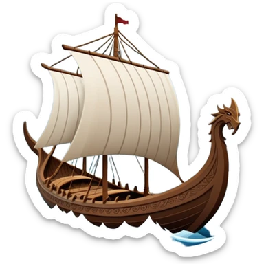 clash-of-clans-aesthetic_-cinematic-viking-longboat, rendered in a flat, bold vector style with minimal shading, featuring a striking dragon-headed prow slicing through icy, churning waters. The longboat’s intricately detailed shields and carved motifs evoke a sense of epic adventure and Nordic might, with billowing sails catching a dramatic, stormy sky backdrop. sticker