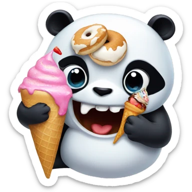Panda eating ice cream with dolphin eating a donut  sticker