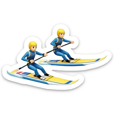 A pair of water skis in close-up glide through the water without a human sticker
