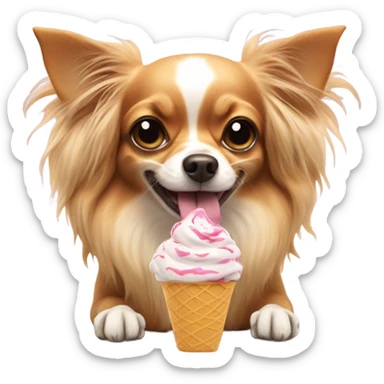 Long haired chihuahua eating a big bowl of ice cream sticker
