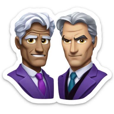 two-face, harvey dent, batman villian, right side of face purple, grey hair sticker
