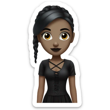 Girl with white skin, black hair in ponytail, gothic makeup, black eyes. sticker