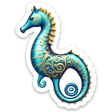 Cinematic Noble Sea Horse Portrait Emoji, Poised and elegant, with a delicate, upright body adorned with intricate, flowing patterns and a gracefully curled tail, with keen, expressive eyes, Simplified yet sharp and sophisticated features, highly detailed, glowing with a soft, aquatic luminescence, high shine, intelligent and refined, stylized with an air of ethereal marine grace, focused and poised, soft glowing outline, capturing the essence of a watchful and confident sea guardian that appears ready to drift out of the screen with effortless authority! sticker