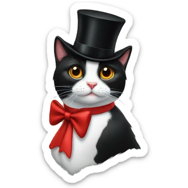tuxedo cat with a top hat and red bow sticker