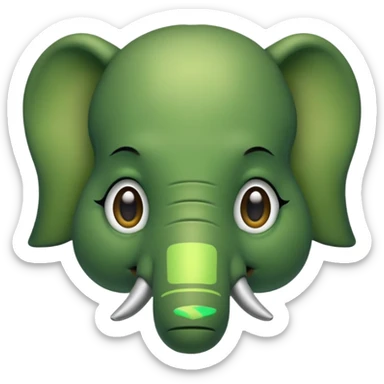 A green head with a green elephant nose sticker