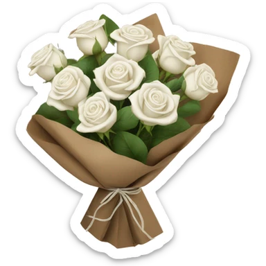 white roses bouquet in brown paper sticker