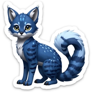 Cute kawaii cool edgy badass  glossy midnight-blue fur with silver starlight dusting fantasy-caracal-civet-genet-sergal-vernid-Gryphon-Cacomistle-Trico-oncilla-animal-Fakémon-hybrid-fursona (full body), facial markings, (realism style) sticker