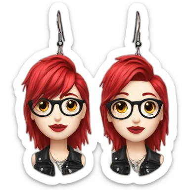 Punk female earrings glasses,red and black short hair, sticker