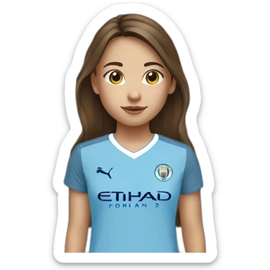 Little girl with brown hair and eyes wearing Manchester City football shirt sticker
