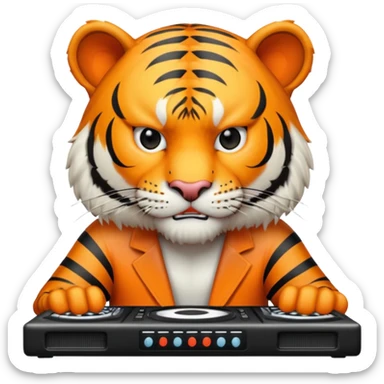 Un tigre enfadado con una mesa de dj  sticker