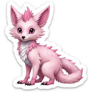 Feral Rare Fantasy cute pastel pink Vernid-Sergal-Trico-species by LiLaiRa, markings, tufted ears, full body, 4 legs sticker