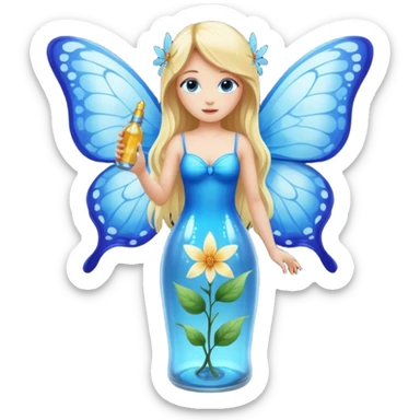 full body woman long blonde hair blue eyes white skin butterfly fairy wings and nectar bottle sticker