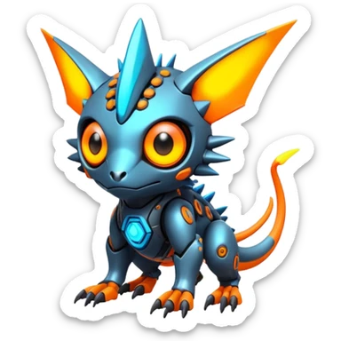  exotic futuristic warm-colored modern colorful neon-colored cyber-Fakémon-Digimon-Trico-creature sticker