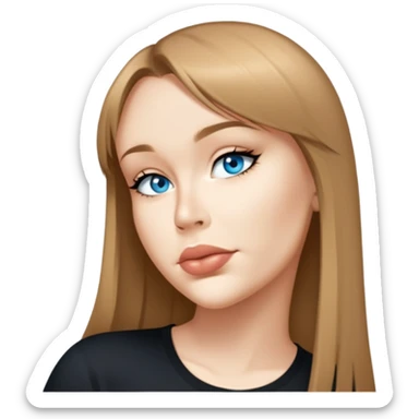 female, wearing black tshirt, long dark-blonde hair with thin bangs sticker