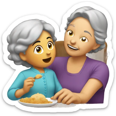 grandmother feeding grand daughter  sticker