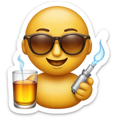 yellow emoji face style, has sunglasses and a glass oil burner in its mouth  sticker