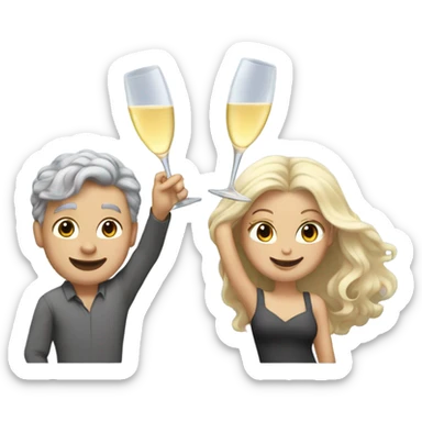 a white boy with gray hair and a girl with long blond wavy hair dancing with a glass of champagne sticker