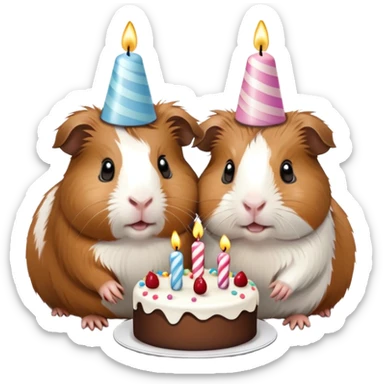 Two guinea pigs with birthday cake sticker