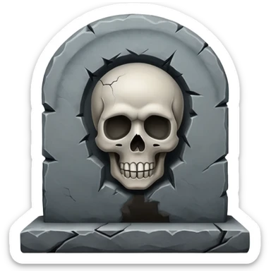 tombstone with a skull sticker