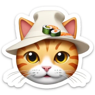 cat wearing a hat made out of sushi sticker