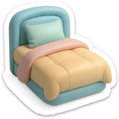 soft cushion style illustration of a bed, pastel colors sticker