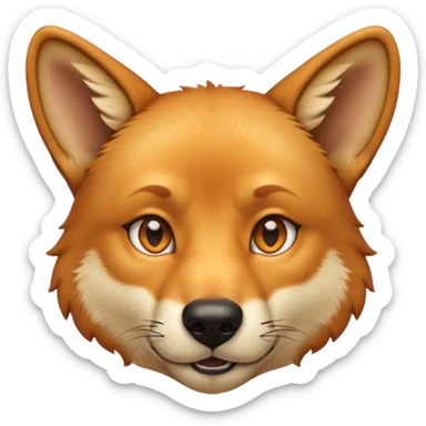 Cinematic Noble Dingo Portrait Emoji, Poised and regal, with a lean, agile build and a short, sandy-tawny fur that speaks of the wild outback, deep-set soulful amber eyes and alert ears, Simplified yet sharp and sophisticated features, highly detailed, glowing with a soft, dignified glow, high shine, intelligent and resourceful, stylized with an air of untamed elegance, focused and attentive, soft glowing outline, capturing the essence of a watchful and confident wild canine, so majestic it feels as though it could trot out of the screen with effortless authority! sticker