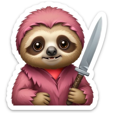 Cute little sloth holding a knife but looking cute but evil sticker
