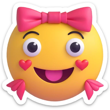 3D smiley emoji, nagy szempillás, masnival és szívecskével, szerelmes sticker