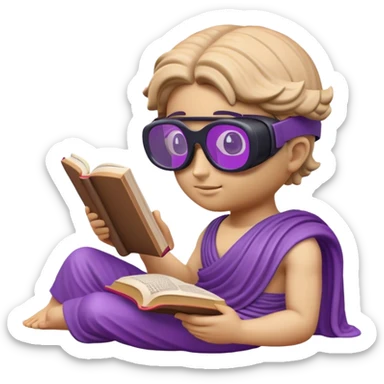 an-emoji-of-a-ancient-young-greek-statue-reading-a-book,-wearing-vr-glasses,-purple-colors,-digital-universe sticker