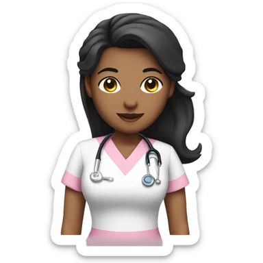 Nurse ,white girl, black hair ,pink scrubs  sticker