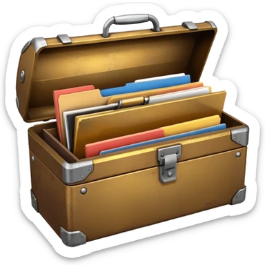3D old Brown golden toolbox filled with files sticker