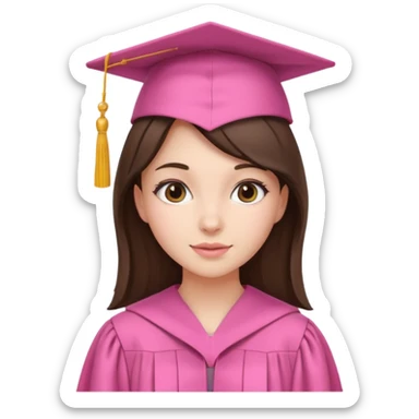 BRunette girl emoji with pink graduation cap sticker
