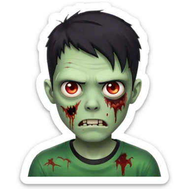 Zombie Emoji AppleIOS Style, lowfade Black Hair, and Black T-shirt, Green Skin, normal expression sticker