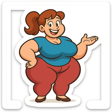 A woman with exaggerated proportions, focusing on a cartoonish and playful style sticker