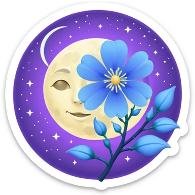 mitnight violet-colored Moon with light blue blossom sticker