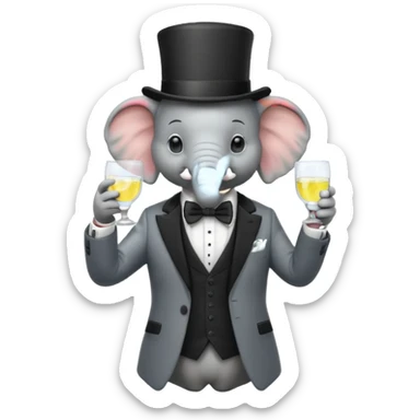elephant wearing suit, bowtie and top hat, holding glass of water sticker