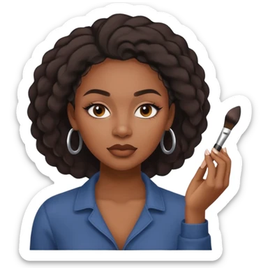 Hyper Realistic 30 year old black woman doing her own make up with toned down clothing sticker