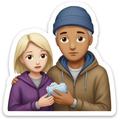 Man attending to a homeless woman sticker