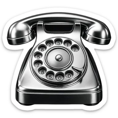 a classic disk phone, fully chrome, gleaming, chrome style, shiny metallic, highly reflective sticker