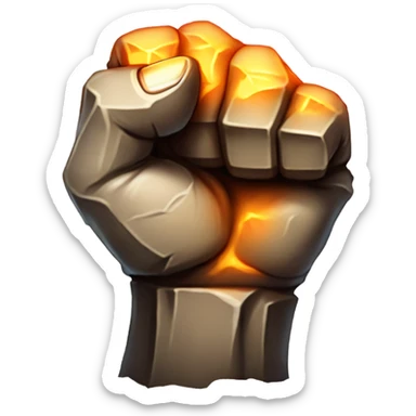 A massive stone fist, glowing with faint orange energy, made of jagged rock, ready to strike with cracks appearing on the surface. sticker